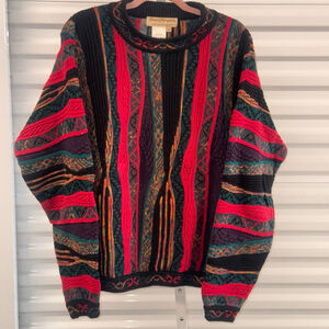 Vintage Norm Thompson Crewneck Sweater Tagged Med Black Red Striped